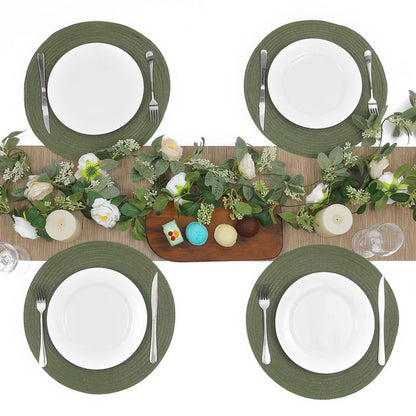 SHACOS Round Placemats Set of 8 Washable 15 inch Round Table Mats Cotton Polyester Woven Braided Place Mats for Dining Table Wedding Party Decor (Olive Green, 8)