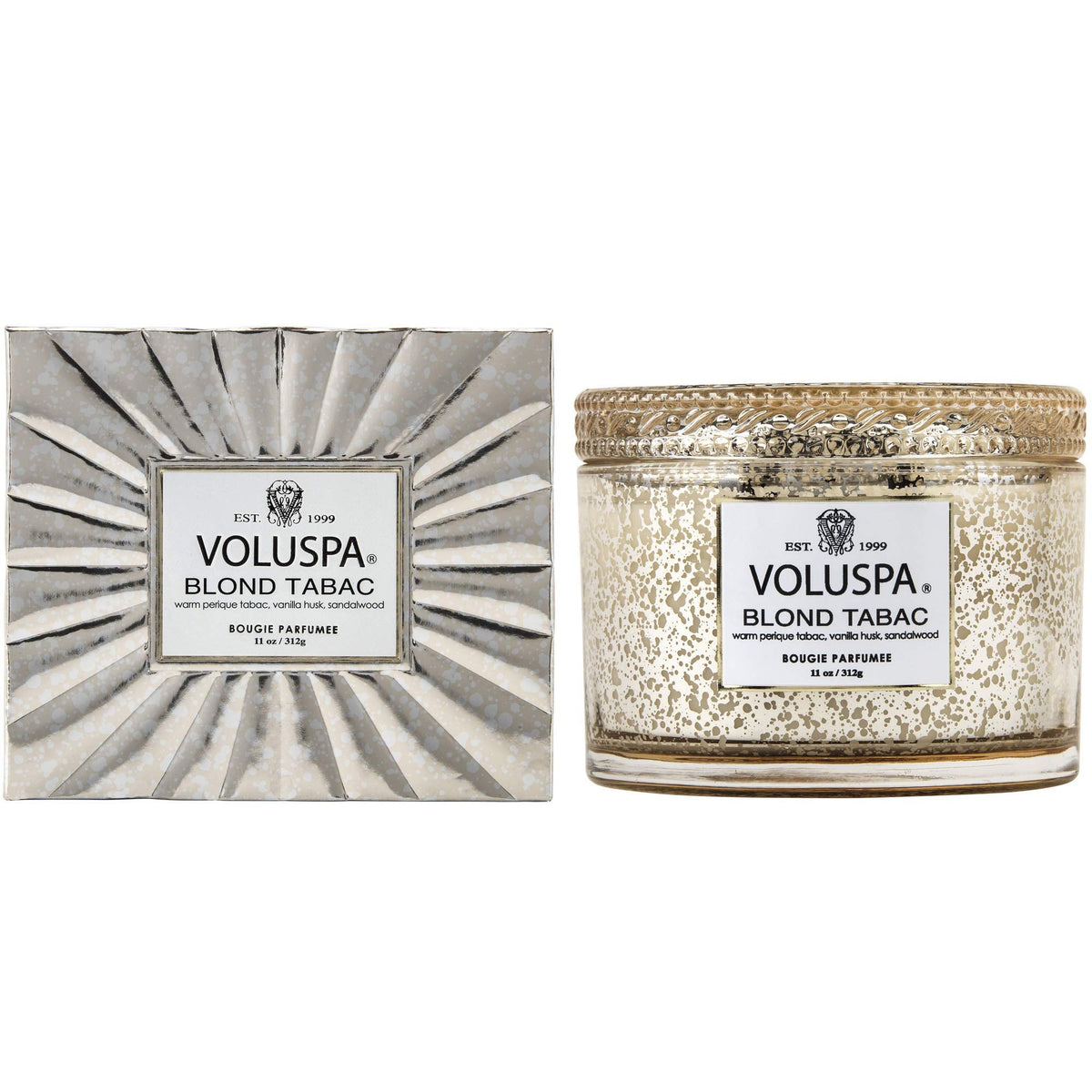 Voluspa Blond Tabac, Corta Maison Boxed Candle, 11 oz, 45 Hour Burn Time, Coconut Wax for Clean Burning, Handcrafted in the USA