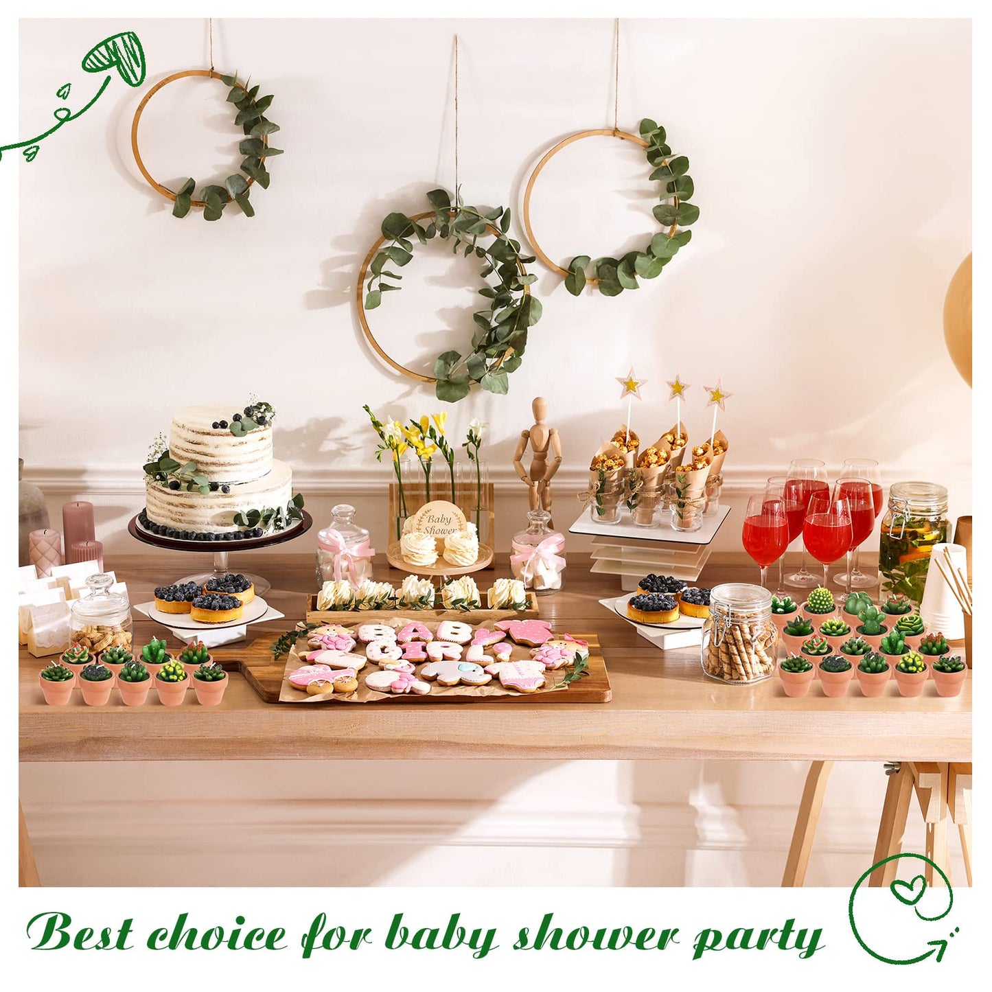 Lounsweer 60 Pcs Succulent Tealight Candles Bulk Novelty Decorative Cactus Candles Wedding Baby Shower Wedding Gifts with Mini Clay Holders for Birthday Party Home Mexican Party Favors (Simple)