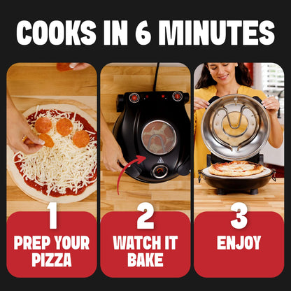 PIEZANO XL 14 Inch Electric Indoor Pizza Oven Heats up to 800˚F - Pizza Maker with Stone for Crispy Crust Pizza, Cooks in Under 6 Minutes, Countertop, Dual Heat Control, Peels & Scraper Included