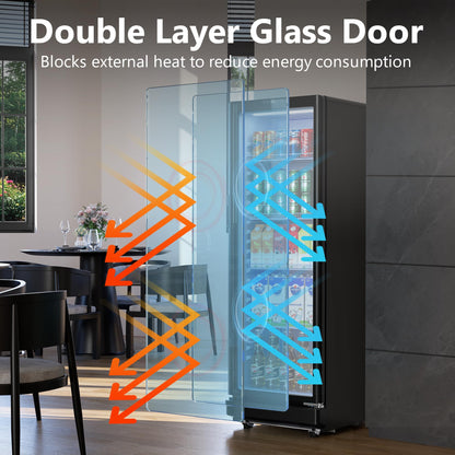 ICEVIVAL 8.5 Cu.Ft Commercial Refrigerators, Display Fridge with Double-Tempered Glass Door, Outdoor Beverage Refrigerator with Locking, Key & LED, Beverage Cooler for Bar, Office, Restaurant