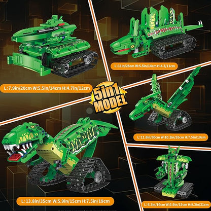 5 in 1 Dinosaur Toy for 6-12 Years Old Kids Boys Robot Dino Building Set with APP &amp 2.4GHz Remote Control Science Programmable Building Block Dinosaur Kit Birthday Gifts for Age 6 7 8 9 10 11 12