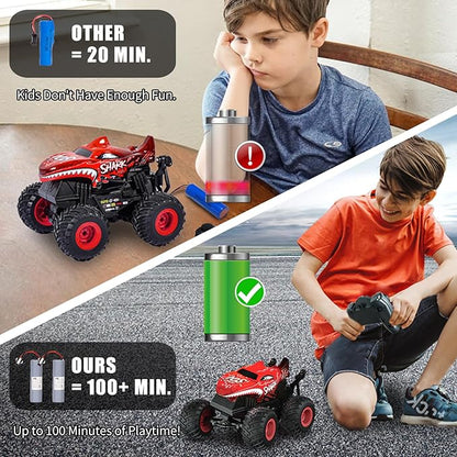 Gohero Remote Control Monster Truck Toys 1:20 Scale RC Shark Monster Trucks with Light &amp Music 2.4Ghz Remote Control Car Boys 4-7 &amp 8-12 Remote Control Truck with 360° Spin Walk Upright &am