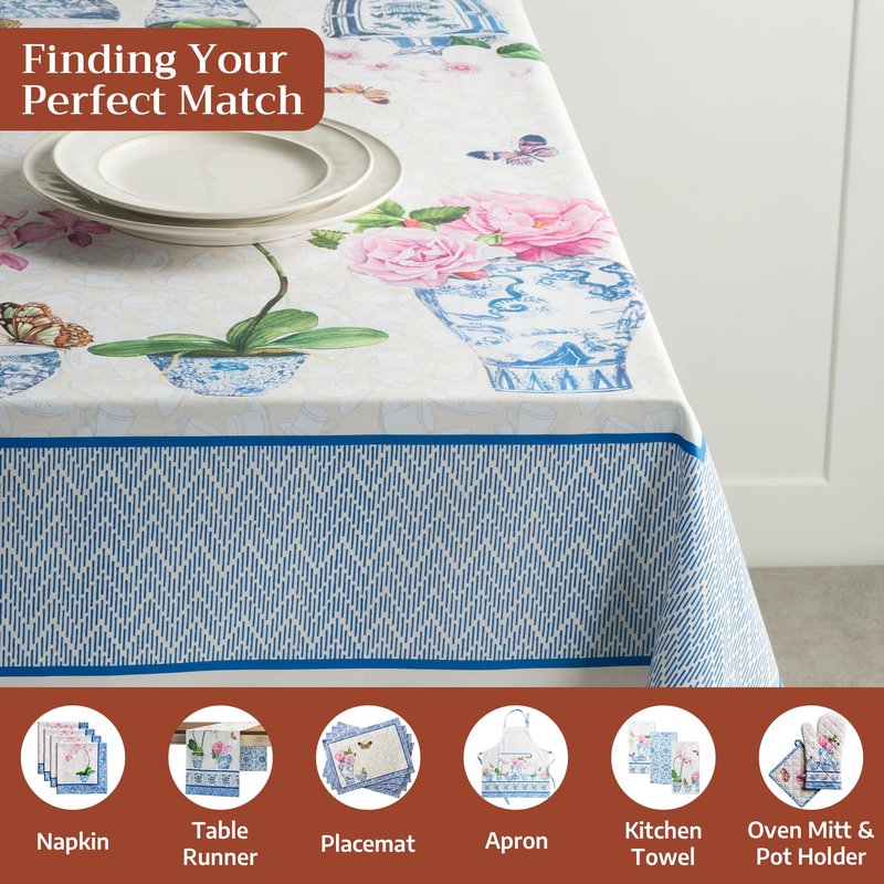 Maison d' Hermine Table Cloth Rectangle Table 100% Cotton 54 x 72 Inches Tablecloth Reusable Decorative for Dining Kitchen Room Farmhouse Home Gifts for Mothers Day Spring Summer - Canton