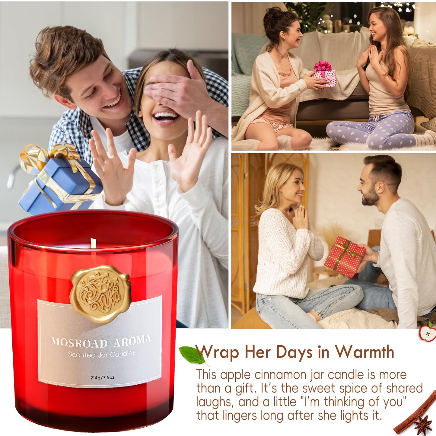 2-Pack Set Apple Cinnamon Scented Candles,Apple Pie & Kitchen Spices Natural Soy Jar Candles for Home,Highly Scented Aromatherapy Candles for Fall Holiday, Apple Cider Candle Ideal Gift for Women,Men