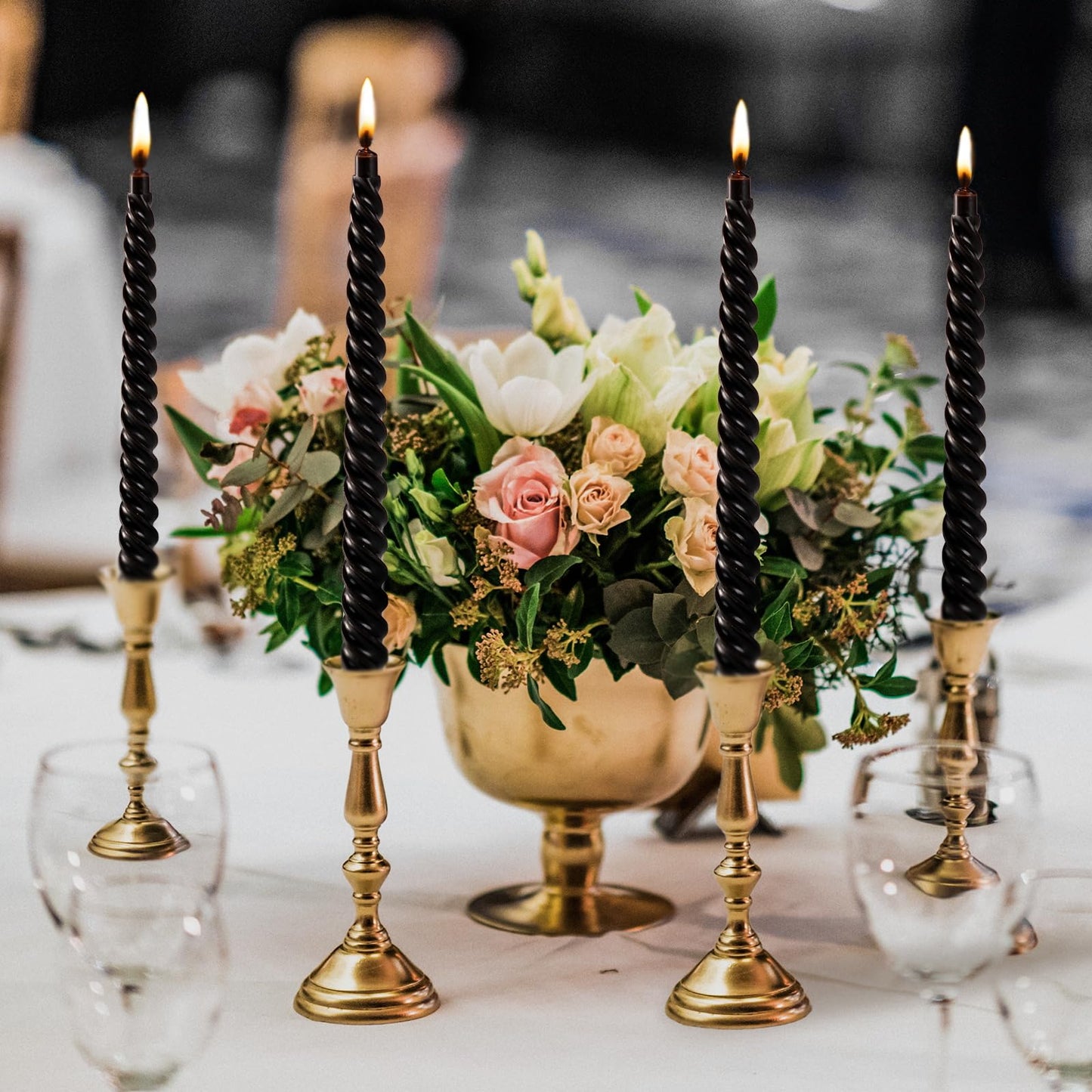KONNI 0.87×10 Inch Black Spiral Taper Candle, Unscented and Smokeless Tall Candlesticks, 8 Pack Twisted Candles with Cotton Wicks, Long Burning, Ideal for Weddings, Dinner Parties, and Home Décor