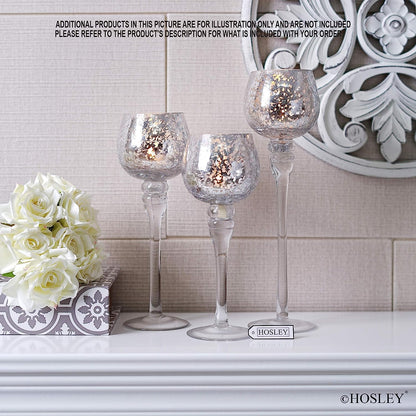 Hosley 3 Sets Crackle Metallic Glass Tealight Holders Set /3-12 Inch, 10 Inch, 9 Inch Ideal for Weddings Special Events Parties Also Makes a Great Gift