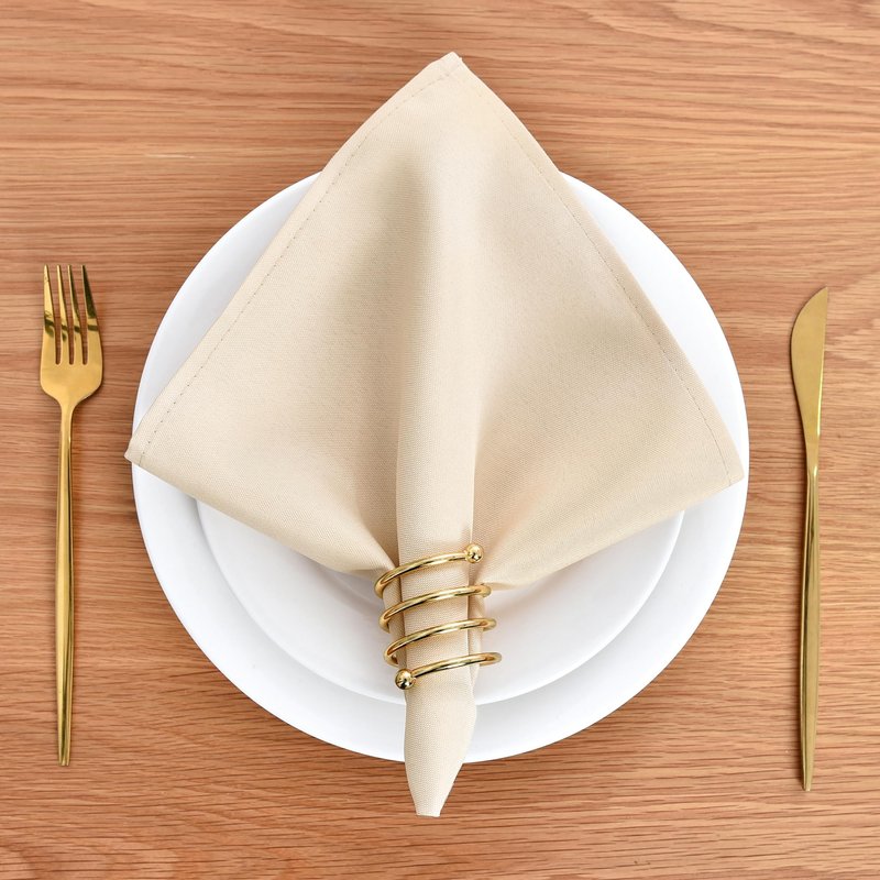 Wolkemer Set of 4 Beige Cloth Napkins 17 x 17 Inches Solid Washable Polyester Dinner Napkins with Hemmed Edges for Dinners Parties Weddings Banquets Events Table Decoration