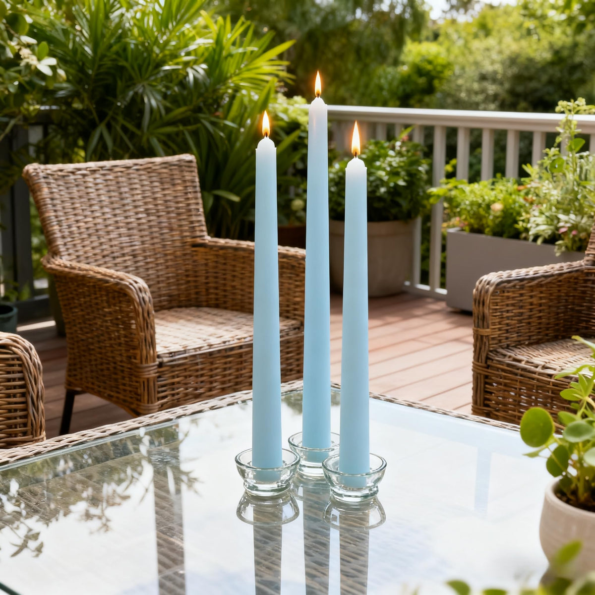 12-Pack Ice Blue Taper Candles, 10 Inch Unscented Dripless Candlesticks, Long-Lasting Burn Time of 7-8 Hours, Perfect for Home Décor Weddings Babyshower and Events