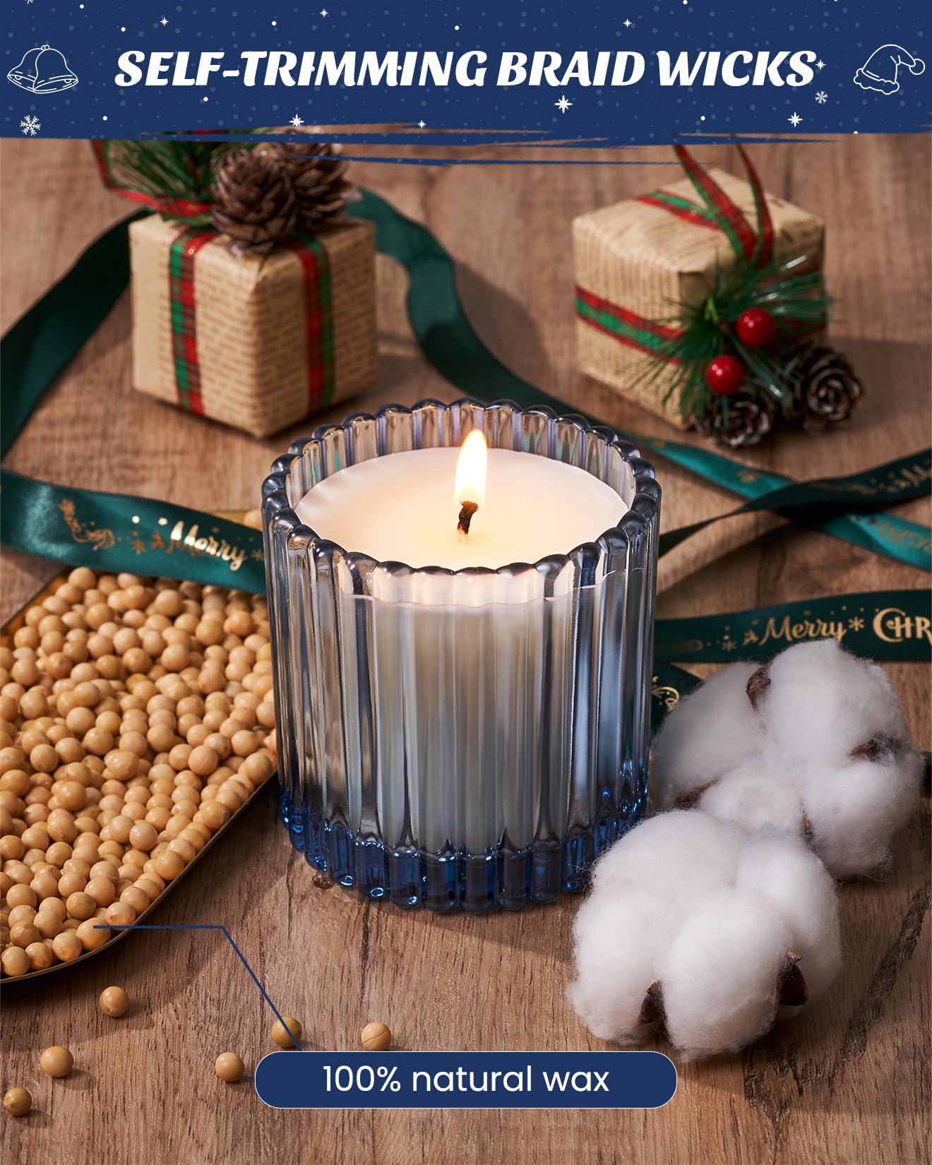 M&SENSE Snowy Christmas Scented Candles, Jar Candle, Christmas Fall Gifts for Home Decor, 60 Hours Burning, Natural Soy Wax Relaxing Aromatherapy Candle