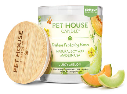 Pet House Candles, Natural Plant-Based, Long Lasting Candles for Pet Odor, 60 Hour Burn Time - Juicy Melon, 9 oz