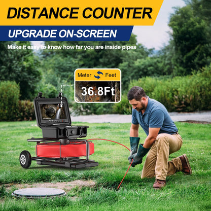 Anysun All in 1 Sewer Camera with Locator & Wheels & Pull Handle, 7MM Cable, Self Leveling, Distance Counter, 32GB Card, 9'' HD Monitor, Pipe Drain Inspection Camera IP68 Borescope (300FT/91.5M)