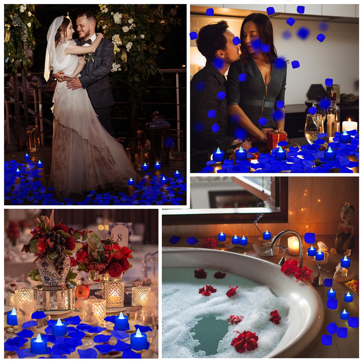 Coume 6000 Pcs Artificial Rose Petals with 72 Pcs Flameless LED Candles Romantic Decorations Fake Candles Anniversary Decorations for Valentine's Day Wedding Night(Blue)