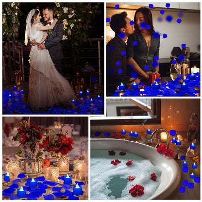 Coume 6000 Pcs Artificial Rose Petals with 72 Pcs Flameless LED Candles Romantic Decorations Fake Candles Anniversary Decorations for Valentine's Day Wedding Night(Blue)