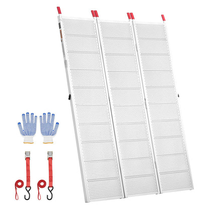 VEVOR Aluminum Trailer Ramps, 76 x 54 in Tri-Folding Truck Ramps with Straps & Non-Slip Rubber Fingers, 1500LBS Capacity ATV Loading Ramps for Pickup Trucks, Motorcycles, Lawn Mowers, Tractors, Carts