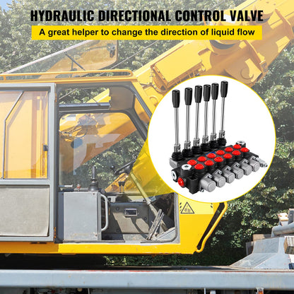 VEVOR Hydraulic Directional Control Valve, 6 Spool Hydraulic Spool Valve, 11 GPM Hydraulic Loader Valve, 3600 PSI Directional Control Valve, Hydraulic Valves and Controls for Tractors Loaders Tanks