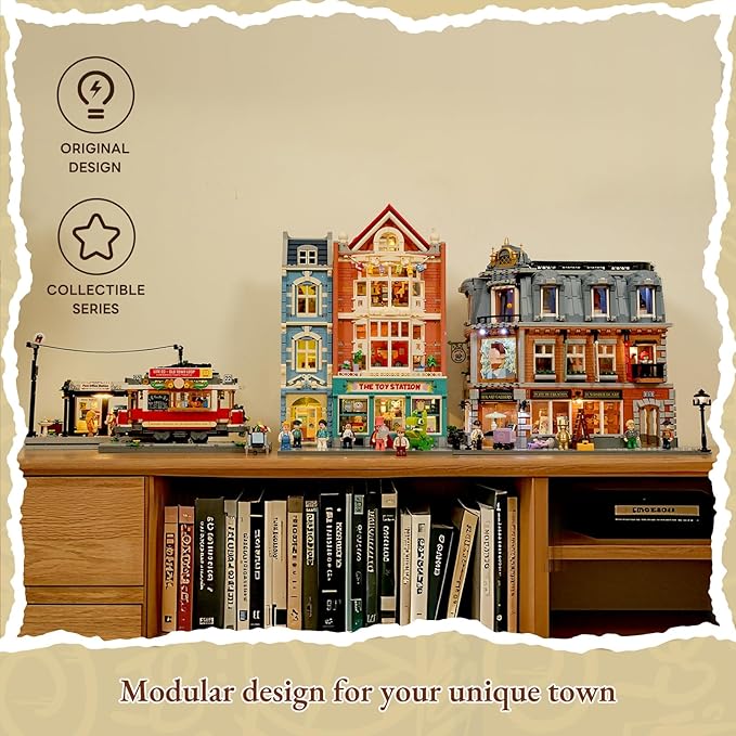 Heritage Tram and Station Lighting Building-Bricks Set - 1274 Pcs City Streetcar Modular Collection Old Town Downtown Display Model for Adults &amp Teens &amp Tram Enthusiasts