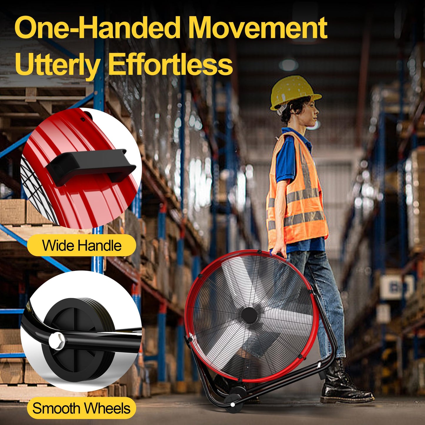 Uthfy 14000CFM Heavy Duty Industrial Drum Fan, 30 Inch High Velocity Floor Fan with 360° Tilt, 2 Casters,Handle,3 Speeds 550W Garage Fan for Shop,Patio,Yard,Commercial,Workshop,Factory