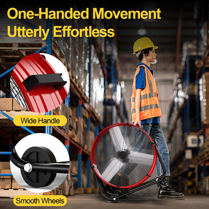 Uthfy 14000CFM Heavy Duty Industrial Drum Fan, 30 Inch High Velocity Floor Fan with 360° Tilt, 2 Casters,Handle,3 Speeds 550W Garage Fan for Shop,Patio,Yard,Commercial,Workshop,Factory