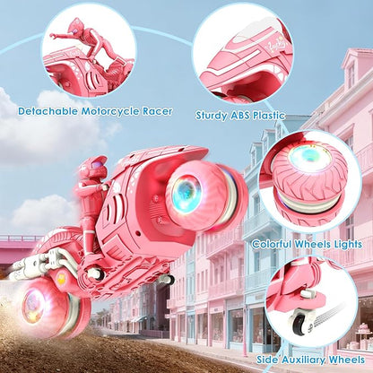 RC Motorcycle Toy with RGB Wheels Light 360° Rotation High Speed Remote Control Dirt Bike with Rider 2.4Ghz Off-Road Kids' Play Motorcycles for Girls Boys Age 5-12