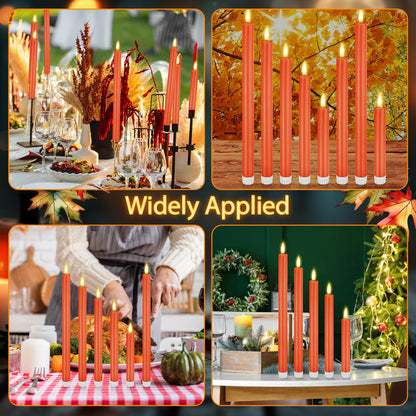 Rossesay 20 Pcs Flameless LED Taper Candles Battery Operated Taper Candles 5 Sizes of 6.5'', 7.7'', 8.8'', 10.0'', 11.2'' Flameless Candlesticks Flickering with 3D Flame for Wedding (Orange)