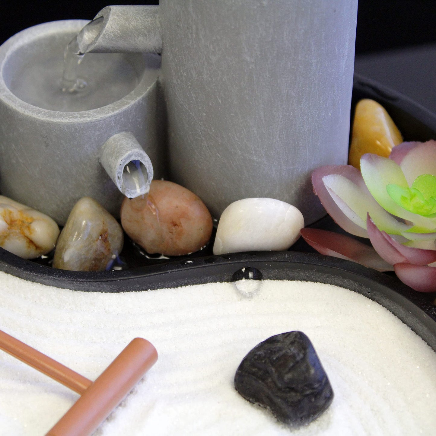 Nature’s Mark Relaxation Indoor Tabletop Water Fountain Zen Garden Combo Décor with Tealight Candle Holder, Succulents, and Accessories (6”H x 7”D) (Candle Not Included)