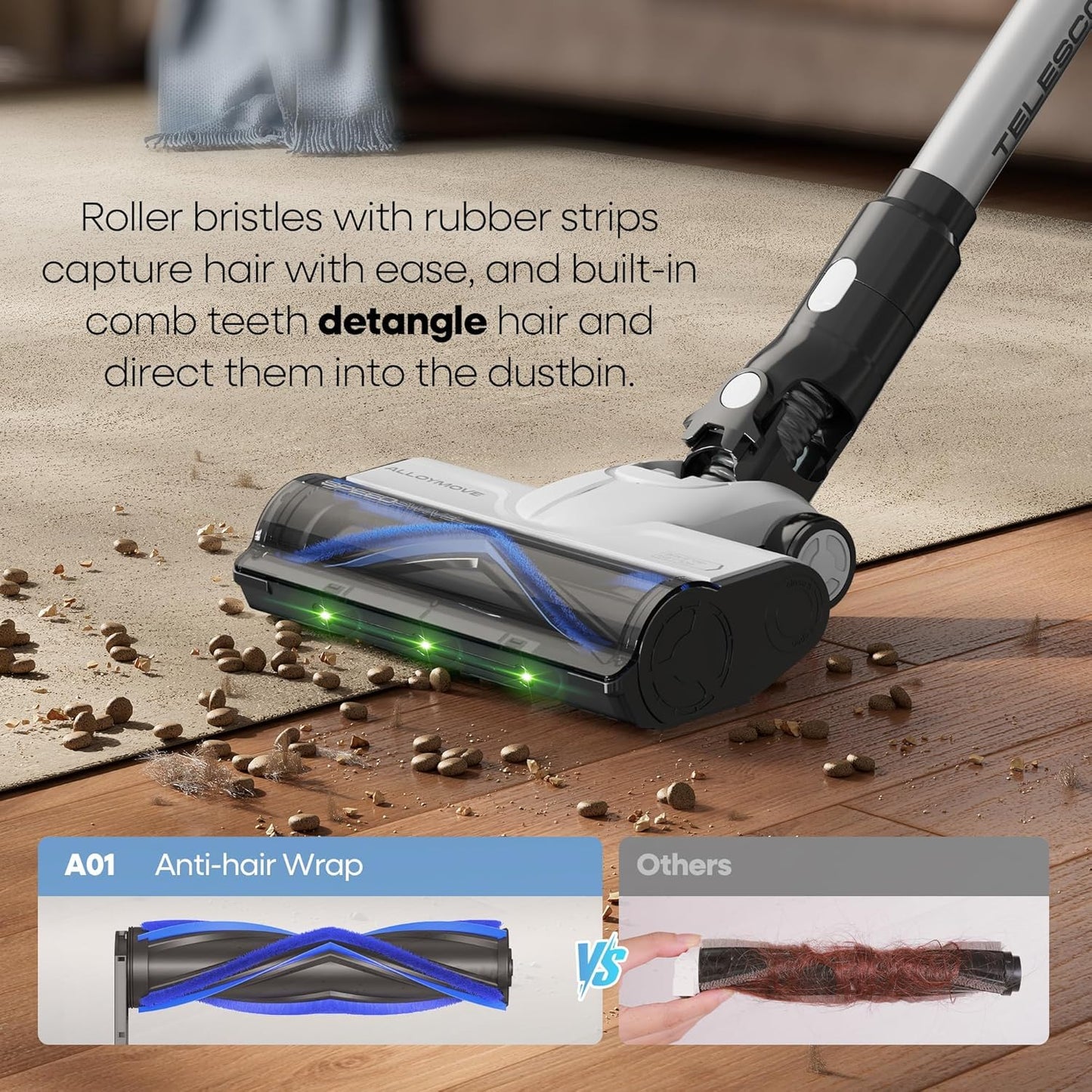 YONNDER Cordless Vacuum Cleaner, 550W 50KPA 70Mins Powerful Vacuum Cleaners for Home, with Anti-Tangle, LED Display Screen, Self-Standing Stick Vacuum for Hardwood Floors/Pet Hair/Carpet, M1, Silver