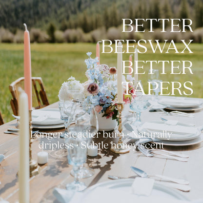 Bluecorn Beeswax Taper Candles, 100% Pure Natural Bees Wax, Pair of 8 Inch Ivory White Tapered Candlesticks, Clean Burning & Dripless, Fragrance Free, Long Lasting, Home Decor, American Made, 1 Count