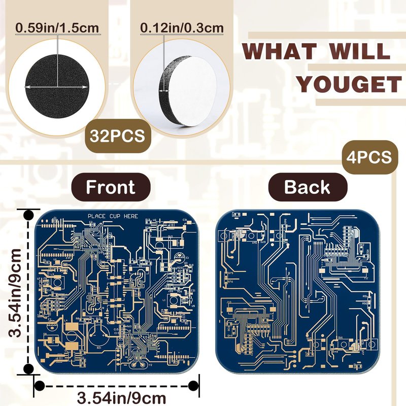 Nuenen 4 Pcs Circuit Board Coasters for Drinks PCB Coasters Immersion Gold Circuit Board PCB Design Engineer It Gift for Party Bar Office Geek Nerd Engineer Dad Gift Men(Classic Style,Blue)