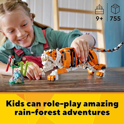 LEGO Creator 3 in 1 Majestic Tiger - Building Toy for Boys &amp Girls Ages 9+ - Gift for Easter Baskets - Kids Bedroom and Desk Decor - Build Tiger Panda or Koi Fish - 31129