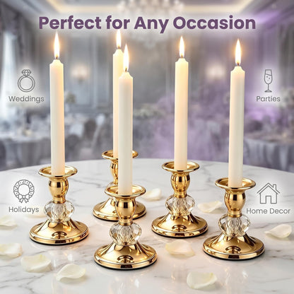 Candlestick Holders Taper Candle Holders, Candle Stick Candle Holder for Table Centerpiece, Wedding Reception, Festive Christmas Mantel Decoration or Home Decor(Golden, 6 Sets(12 Pcs))