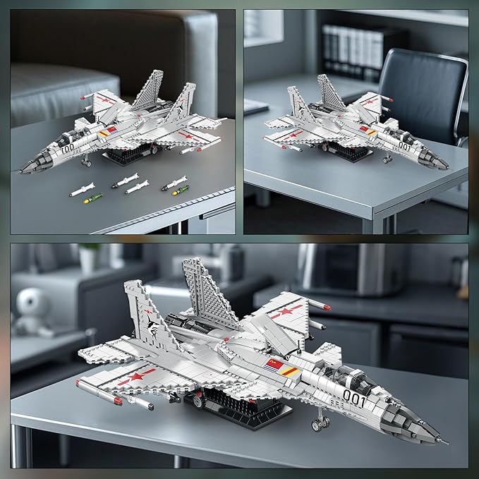 Reobrix J-15 Fighter Jet Building Sets for Adults Military Flying Shark Fighter Display Model 33023 Technical Military Plane Collectible Set Toys Gifts for Aviation Fans Boys Girls 14+ (1999 PCS)