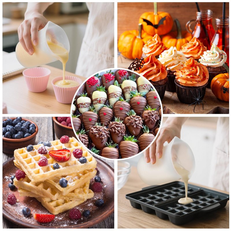 Palksky Silicone Cups for Melting Chocolate, 4PCS Silicone Measuring Cups with 250 & 350ml Capacity, Reusable Baking Supplies for DIY Chocolate Molds