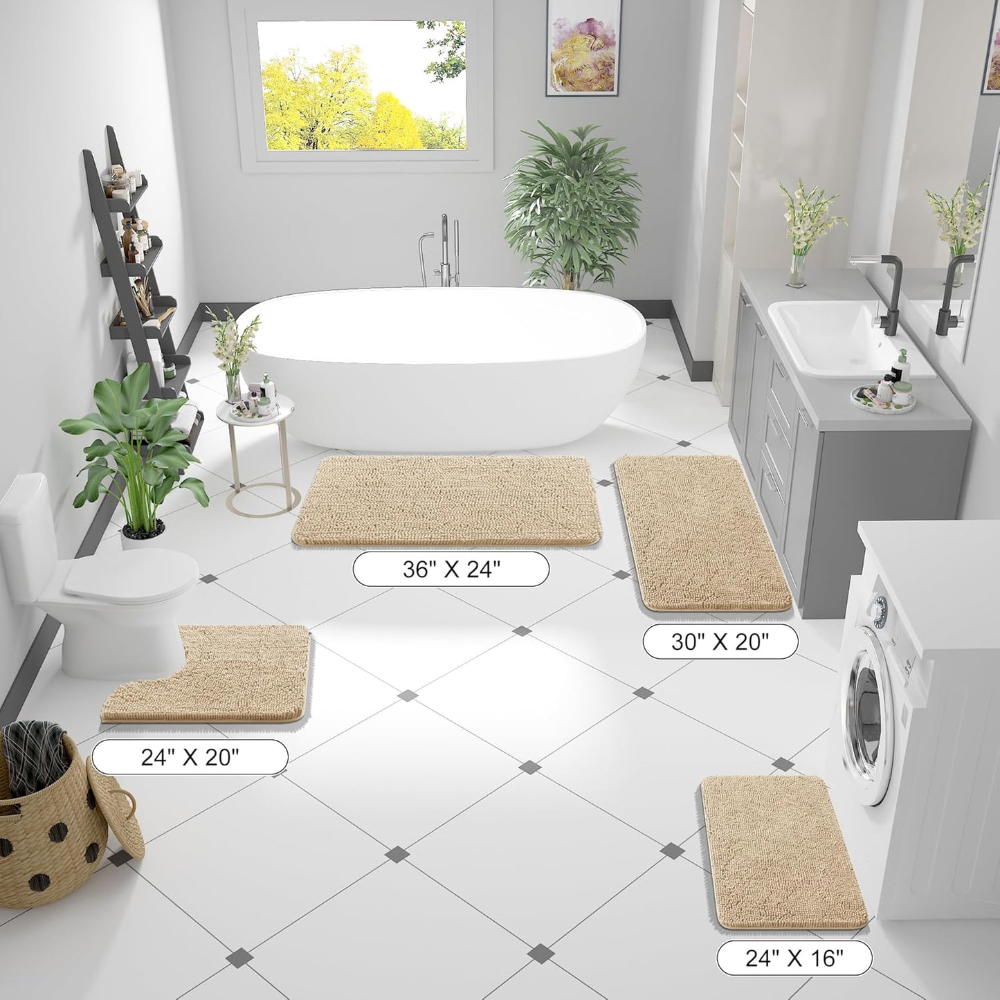 OLANLY Bathroom Rugs - Extra Soft Chenille Bath Mats | Quick-Dry, Machine Washable, 44x24, Beige