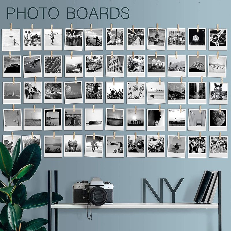 20 Pack Mini Self Adhesive Clips for Pictures - Beige Wood Clip Photo Holders for Wall, Poster Hanger, Photo Cards Hanging Display Board & Picture Boards, Artwork Photos Holders Hangers Room Decor