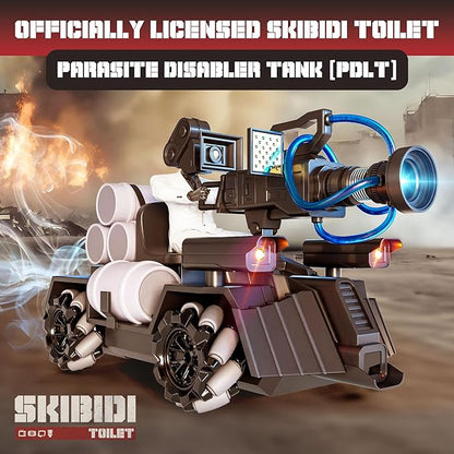 Force1 Officially Licensed Skibidi Toilet Toy Cameraman Figure PDLT Tank RC Truck- Parasite Disabler Tank Remote Control Car Rechargeable RC Car with LED Lights 2.4 GHz Mist Spray Beginner RC Cars