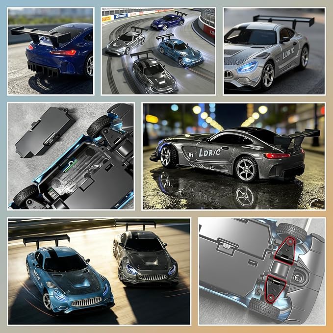 LDRC LD4301 1:43 Scale RC Drift Mini Car 2.4G Remote Control Car with Alloy Shell Built-in Gyroscope Mini Desktop Racing Vehicle for Indoor/Outdoor Play (Blue)