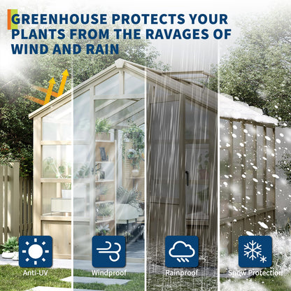 Garvee 8x10 ft Wooden Greenhouse, Greenhouses for Outdoors with Lockable Door, Wood Frame & Adjustable Vent, Heavy Duty Greenhouse with Polycarbonate Panel for Outside, Garden, Yard, Light Brown
