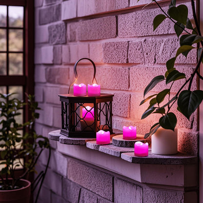 Topstone Remote Control Flameless LED Votive Candles with Timer, CR2450 Battery Powered, Electric Tea Lights for Seasonal and Festival Decoration, Pink Light, 12 pcs