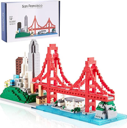 Micro Building Blocks Set San Francisco Golden Gate Bridge Modle Set Architecture Skyline Collectible Building Kit Toy Present for Adults and Teens (1610 Pieces)