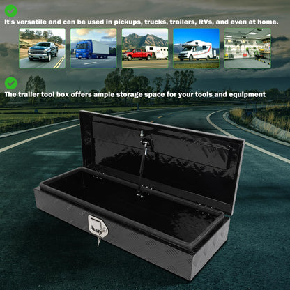 SCITOO 34" Aluminum Diamond Plate Truck Bed Tool Box,Heavy Duty Crossover Storage for Most Full Size Pickups,Lockable Weatherproof Chest,Fits 35 Inch Truck Beds,Easy Access to Load and Unload