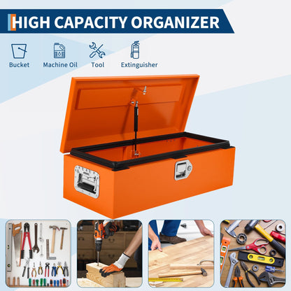 Powder-Coated Black Steel Truck Bed Tool Box - Heavy Duty Diamond Plate Storage Chest with Side Handles & Lock - Durable Metal Toolbox for Pickup, Trailer, RV, Mechanic Workshop - 20×12×9.6 in, Orange