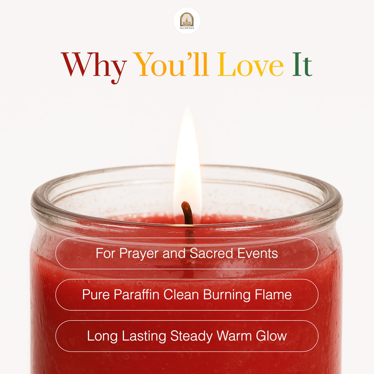 Alumenza 3 Pack 7 Color 7 Day Candles in Glass Jar – Paraffin Wax, Clean Burning Unscented | Large & Tall Devotional Prayer Pillar Candles for Home, Memorial, Spells, Long Lasting