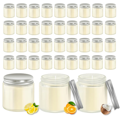 ACITHGL 36 Pcs 4oz Mini Mason Jar Candles Small Scented Candles Bulk Aromatherapy Ideal Souvenir Favors for Wedding Birthday Party (Lemon, Citrus, Coconut Milk, Silver)