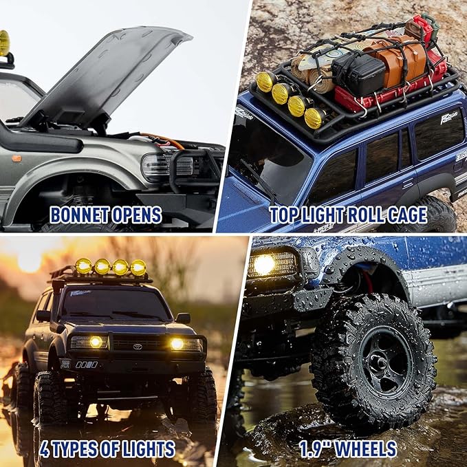 EAZYRC FMS Fcx18 1/18 Land Cruiser 80 Toyota RC Rock Crawler RTR 4x4 Off-Road Waterproof Hobby Grade RC Trucks All Terrains for Adults and Beginner(Yellow)