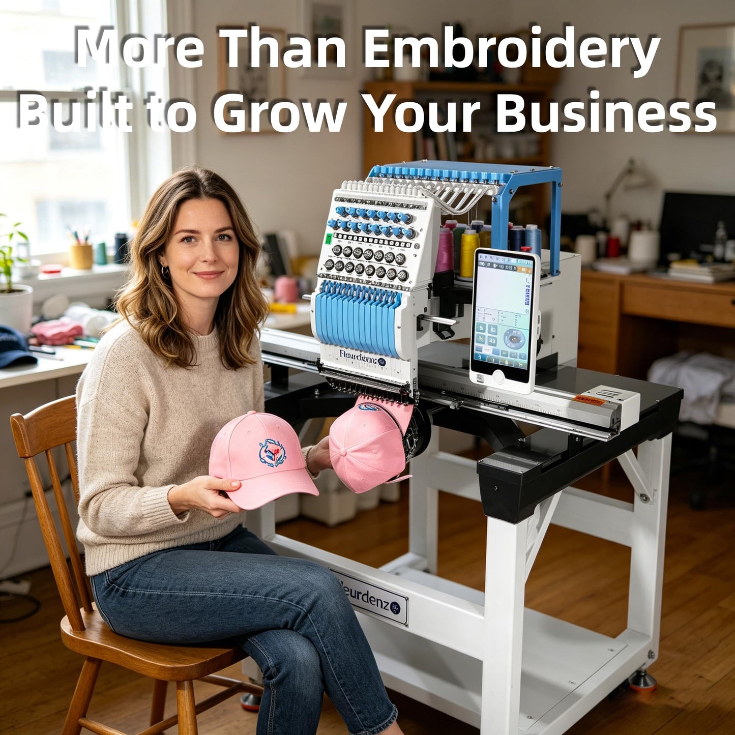 FLEURDENZ 15-Needle Commercial Embroidery Machine for Entrepreneurs, Growing Businesses, and Custom Apparel Brands, for Hats, Bags, 19.7" x 31.5" Large Area, 10" Touchscreen, Laser-Assisted Tracing