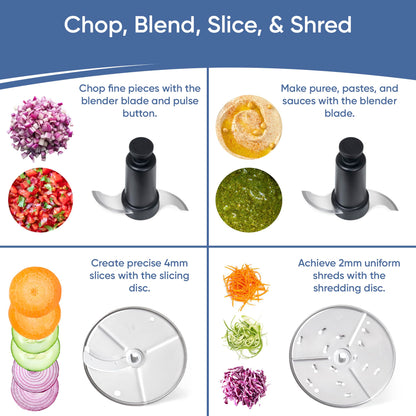 TK Tartle Commercial Food Processor - Heavy-Duty 600W Chopper, Slicer, Shredder & Blender w/Vegetable Prep Lid, Continuous Feed, 3L Mixer Bowl & Stainless Steel Blades