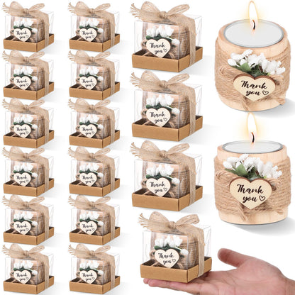 Retisee Wedding Candle Favors for Guests Bridal Shower Wood Memorial Tealight Candle Holder Thank You Gifts Handmade Candles for Wedding Baby Shower Housewarming Table Centerpiece(16 Sets)