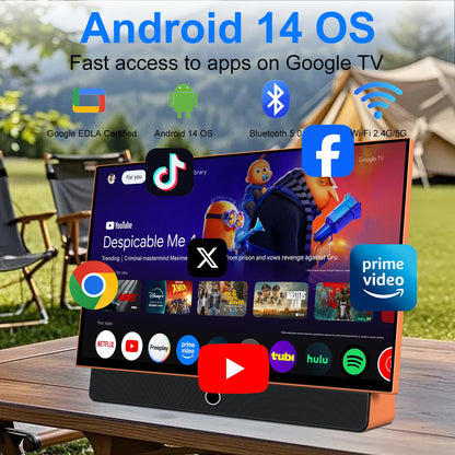 HSTrejanyx 27-Inch Portable Smart TV with Battery Operated, 1080P FHD Smart TV OS, HDR10, Dolby Audio, Chromecast & Bluetooth, Ideal for Outdoor Viewing, RV Trips, Sports & Movie Nights (G27F, Orange)