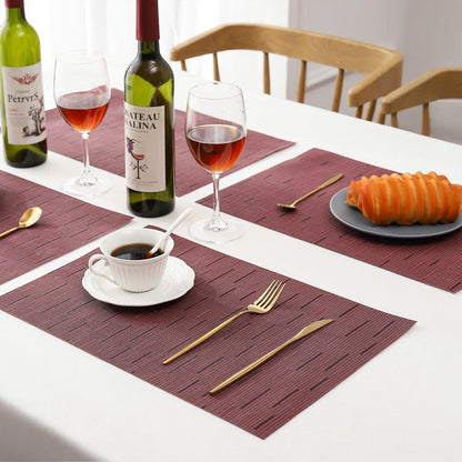 Leetaltree Burgundy Placemats Set of 12 - Heat Resistant Non-Slip Place mats for Dining Table, Washable Durable PVC Vinyl Woven Table Mats（Burgundy, 12）